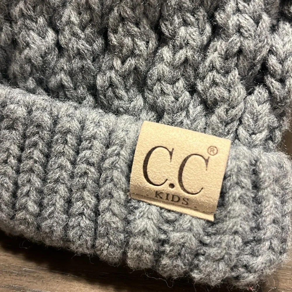 C.C Kids Double Pom Beanie Hat in Gray